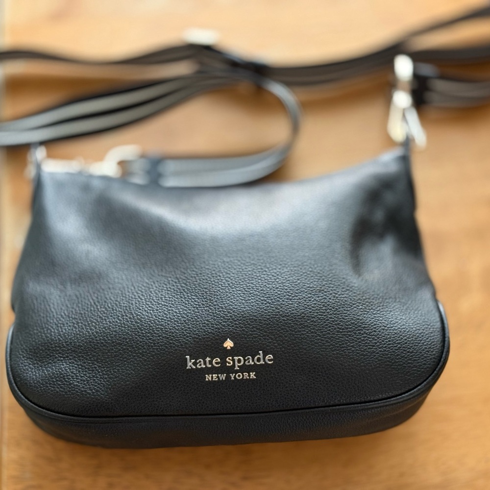 kate spade Rosie small black leather crossbody with gold logo